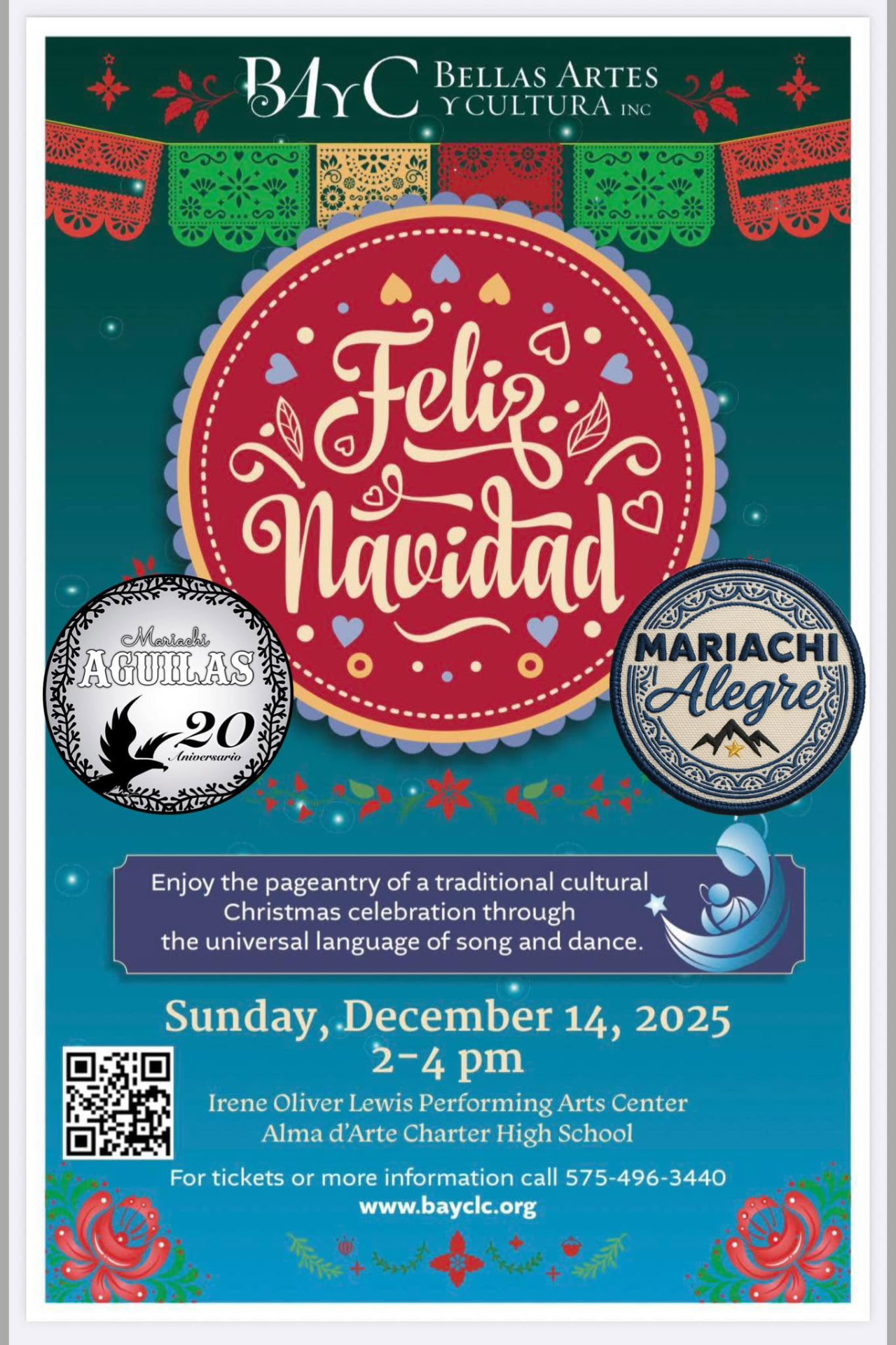 Feliz Navidad concert poster featuring Mariachi Alegre and Mariachi Aguilas